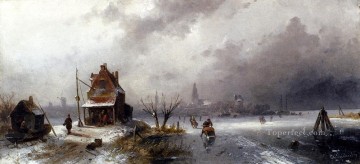 凍った湖の風景上の人物たち チャールズ・ライカート Oil Paintings